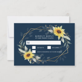 Sonnenblume und blau-geometrische Hochzeit RSVP Karte
