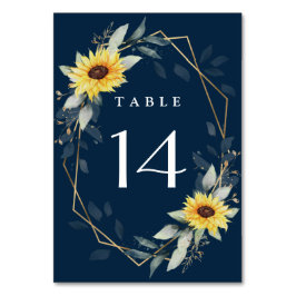 Sonnenblume und blau-geometrische Hochzeit Tischnummer