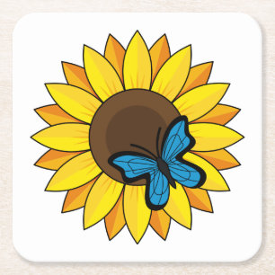 Sonnenblume und blauer Schmetterling Rechteckiger Pappuntersetzer