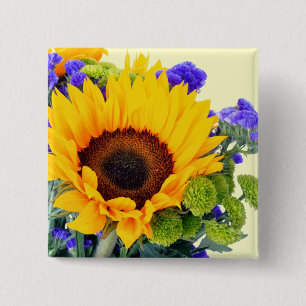 Sonnenblume und Blauer Statice Button