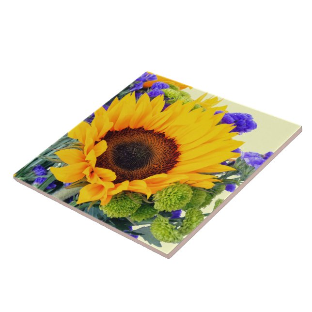 Sonnenblume und Blauer Statice Fliese (Seite)