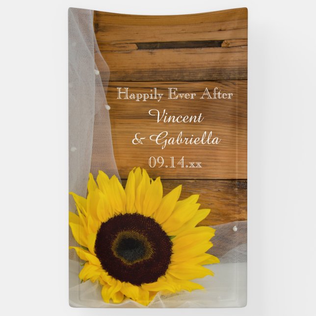 Sonnenblume und Braut Veil Country Wedding Banner (Vertikal)