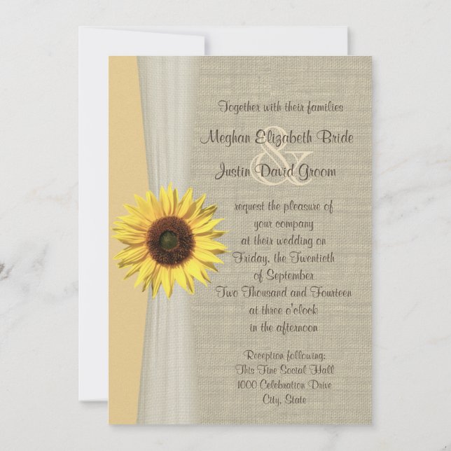 Sonnenblume und Burlap-Hochzeit Einladung (Rückseite)