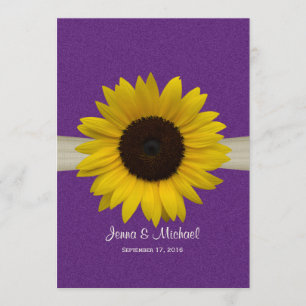 Sonnenblume und Burlap-Lila Hochzeit Einladung
