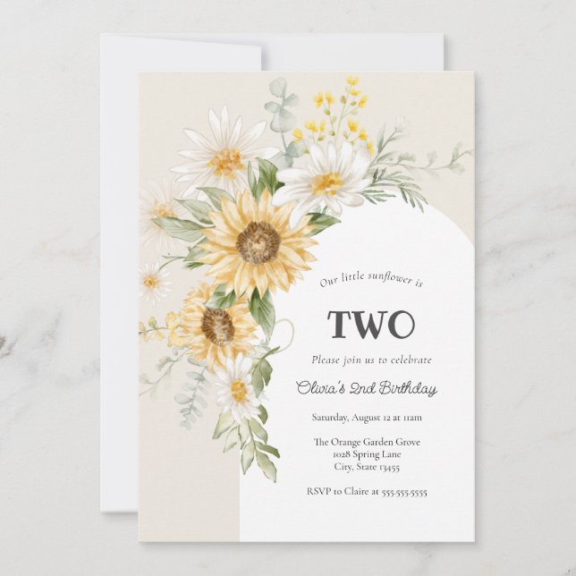 Sonnenblume und Daisy Birthday Einladung (Vorderseite)