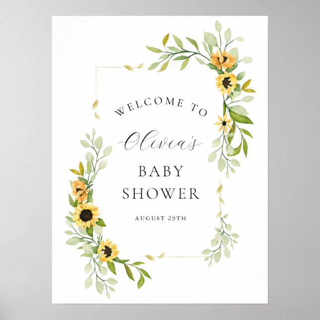 Sonnenblume und Grüne Babydusche Empfang Poster (Vorne)