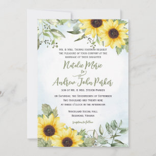 Sonnenblume und Grüne Hochzeit Einladung