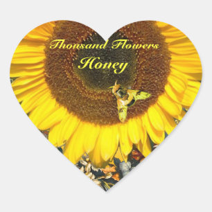 SONNENBLUME UND HONEY BIENEN BLUMENRÜSCHEN Herz-Aufkleber