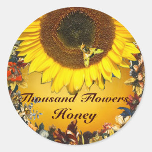 SONNENBLUME UND HONEY BIENEN BLUMENRÜSCHEN RUNDER AUFKLEBER