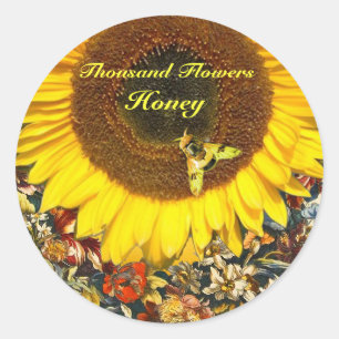 SONNENBLUME UND HONEY BIENEN BLUMENRÜSCHEN RUNDER AUFKLEBER