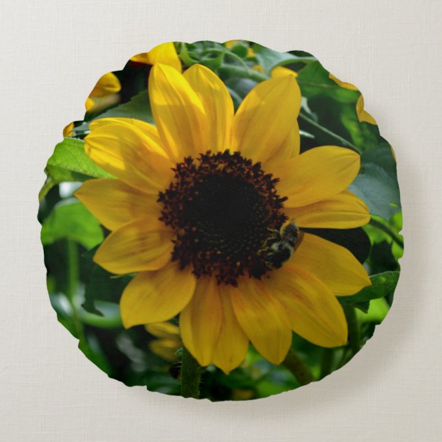 Sonnenblume und Hummelpilz (16") Rundes Kissen (Vorderseite)