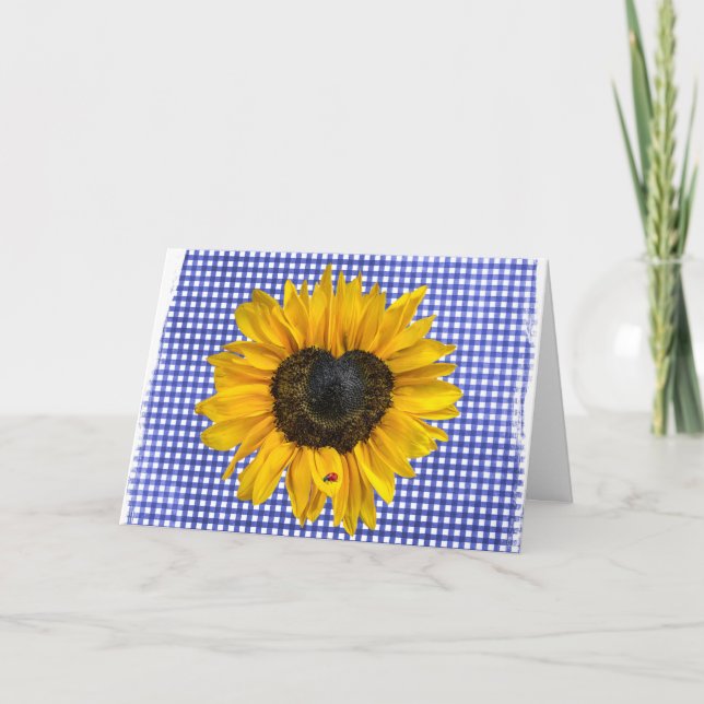 Sonnenblume und Ladybug zu Gingham Karte (Vorderseite)
