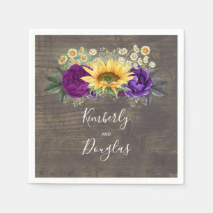 Sonnenblume und Lila Fall Rustikale Hochzeit Serviette