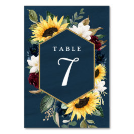 Sonnenblume und Navy Blue Magnolia Burgundy Weddin Tischnummer