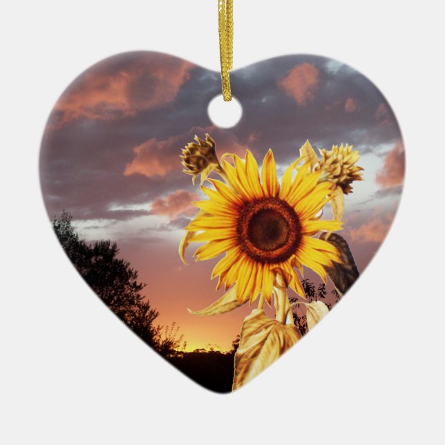 SONNENBLUME UND PINK SOMMER SONNENGESCHMACK HERZ KERAMIK ORNAMENT (Vorne)