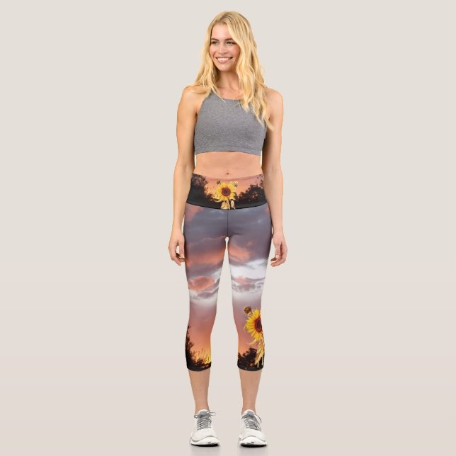 SONNENBLUME UND PINK SOMMERSONNE CAPRI LEGGINGS (Vorderseite)
