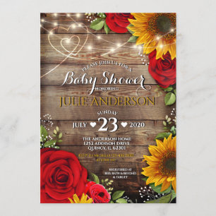 Sonnenblume und Rose Rustikale Babydusche Einladung