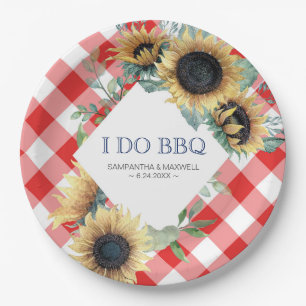 Sonnenblume und rotes Karomuster I Do BBQ Pappteller