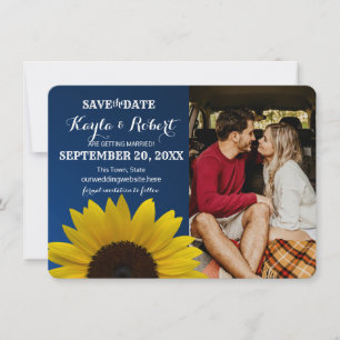 Sonnenblume und Saphir Foto Save-the-Date Einladung