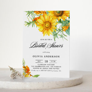 Sonnenblume und Sea Buckthorn QR Code Brautparty Einladung