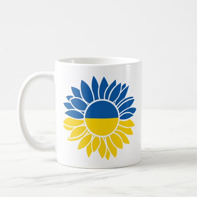 Sonnenblume unter ukrainischer Flagge Kaffeetasse (Links)