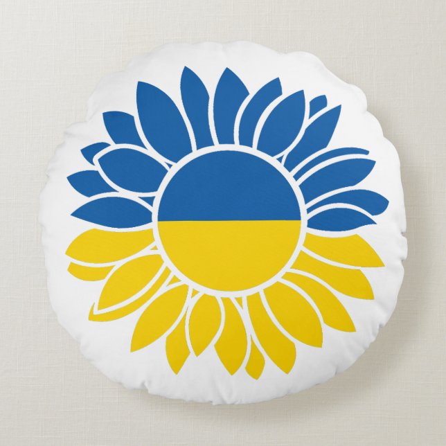 Sonnenblume unter ukrainischer Flagge Rundes Kissen (Vorderseite)