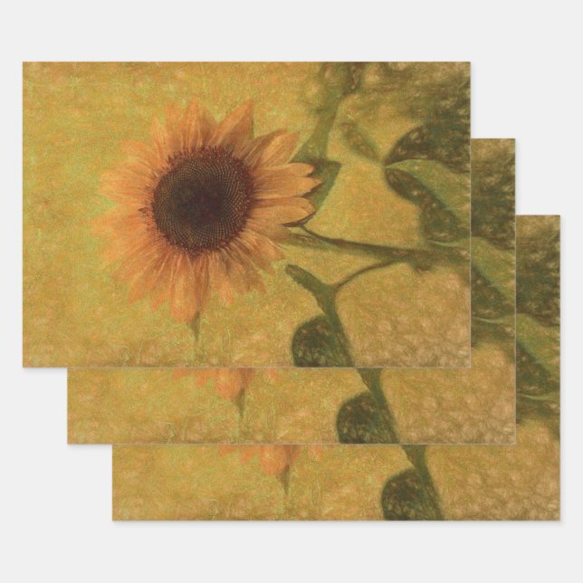 Sonnenblume Vintag Antike Gelbe Grüne Textur Geschenkpapier Set (Set)