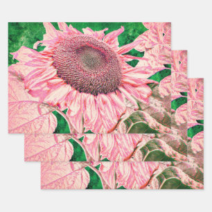 Sonnenblume Vintag Bright Pink Green Decoupage Geschenkpapier Set