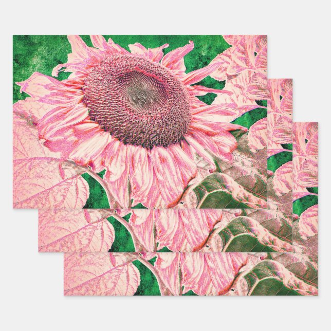 Sonnenblume Vintag Bright Pink Green Decoupage Geschenkpapier Set (Set)