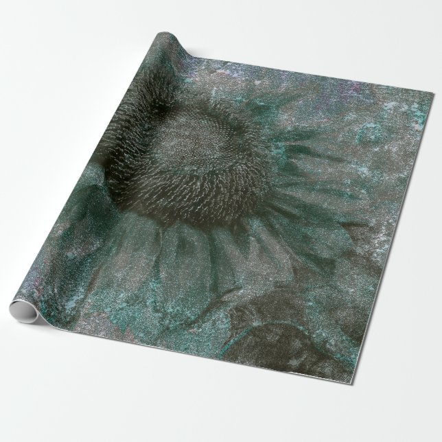 Sonnenblume Vintag grüne Grunge Textur Decoupage Geschenkpapier (Ungerollt)