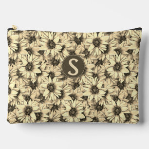 Sonnenblume Vintage Charm Sepia-Ton Kosmetiktasche Zubehörtasche