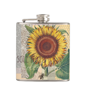 Sonnenblume Vintage Damast Blumenkunst Flachmann