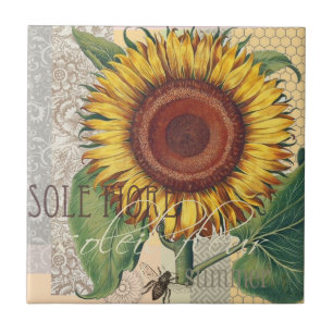 Sonnenblume Vintage Damast Blumenkunst Fliese