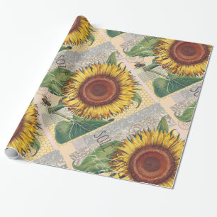 Sonnenblume Vintage Damast Blumenkunst Geschenkpapier