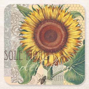 Sonnenblume Vintage Damast Blumenkunst Rechteckiger Pappuntersetzer