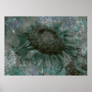 Sonnenblume Vintage Grün Grunge Textur Decoupage Poster