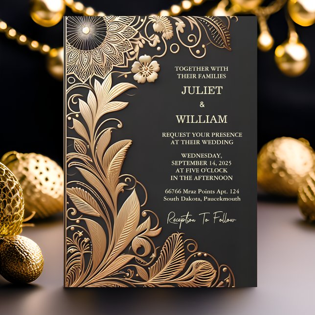 Sonnenblume Vintage Spitze Goldene Foil Embossed W Einladung (Von Creator hochgeladen)