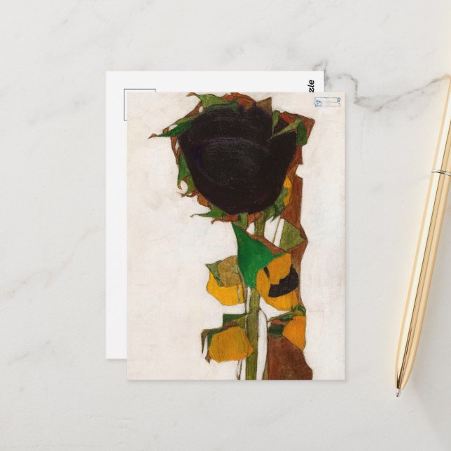Sonnenblume von Egon Schiele Postkarte (Vorderseite/Rückseite Beispiel)