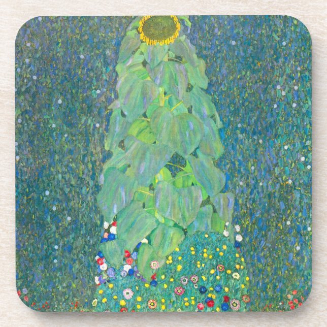 Sonnenblume von Klimt, Vintage Blume Jugendstil Getränkeuntersetzer (Vorderseite)
