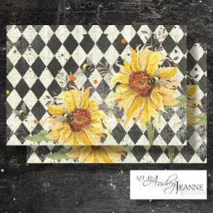 Sonnenblume w Bienen Black Ephemera Decoupage Righ Seidenpapier
