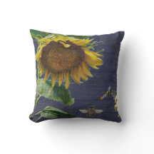 Sonnenblume w Bienen Blumenschrift Rustikales Navy