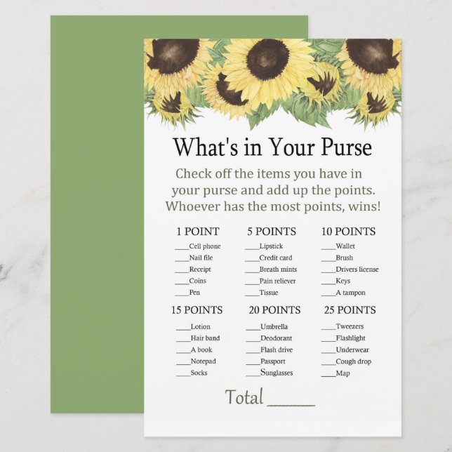 Sonnenblume Was ist in deinem Geldbeutel? (Vorne/Hinten)