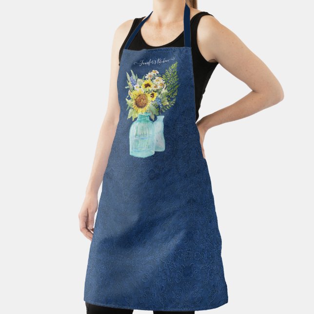 Sonnenblume Wasserfarbe Blumenblauer Navy Blauer N Schürze (InSitu)