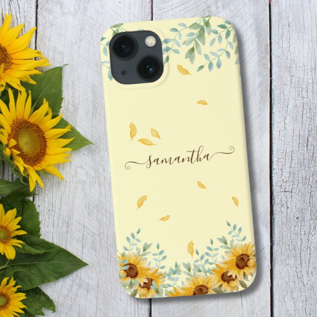 Sonnenblume Wasserfarbe Blumenzellenschrift Name Case-Mate iPhone Hülle (Von Creator hochgeladen)