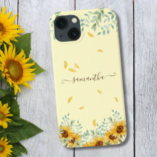 Sonnenblume Wasserfarbe Blumenzellenschrift Name Case-Mate iPhone Hülle