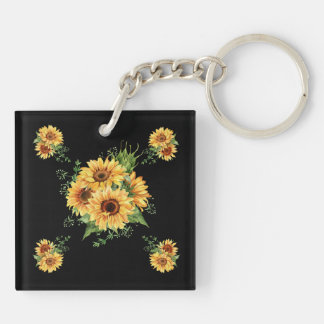 Sonnenblume Wasserfarbe – Florales Grafikdesign Schlüsselanhänger