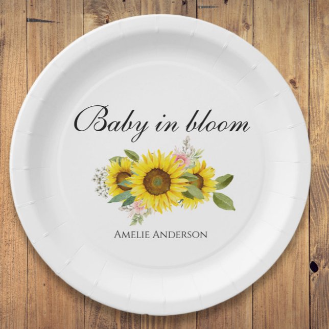 Sonnenblume Wasserfarbe Rosa Blumendusche Pappteller (Von Creator hochgeladen)