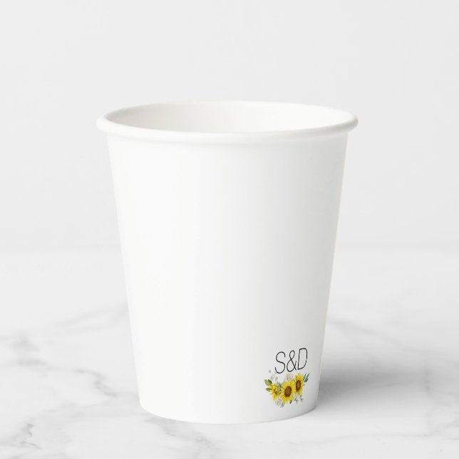 Sonnenblume Wasserfarbe Wildblume Monogramm Hochze Pappbecher (Vorderseite)
