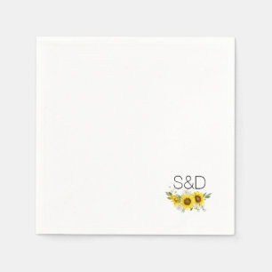 Sonnenblume Wasserfarbe Wildblume Monogramm Hochze Serviette