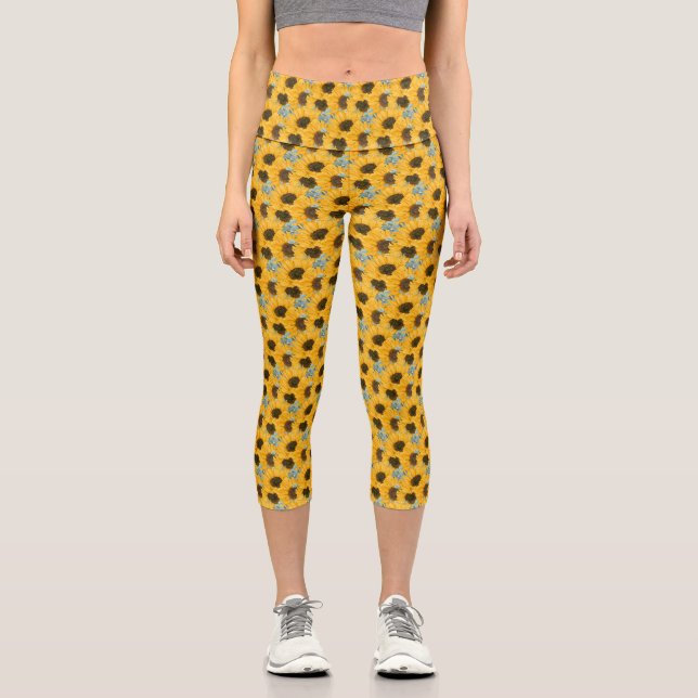 Sonnenblume Wasserfarben Capri Leggings (Vorderseite)